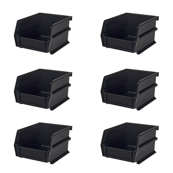 Triton Products 12 lb Hang & Stack Storage Bin, Polypropylene, 4.125  in W, 3 in H, Black, 5-3/8 in L 3-210BK-6